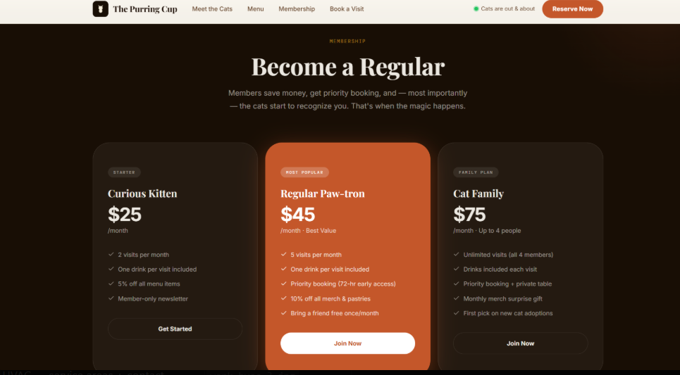 The Purring Cup membership tiers